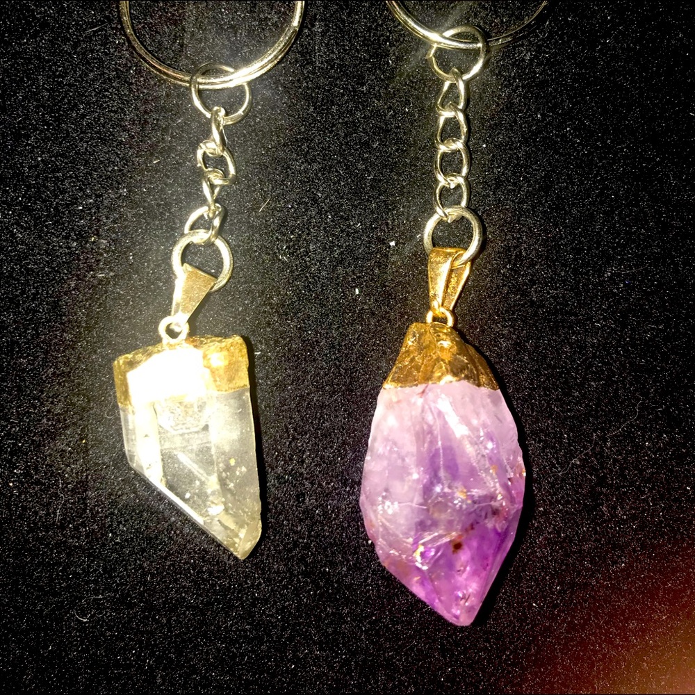 Crystal Quartz and Amethyst Keychains